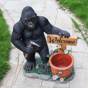 English Elm Outdoor Bear Planter Sculpture Hand Painted Resin Yard Statue for Garden Pathways W5398P455474