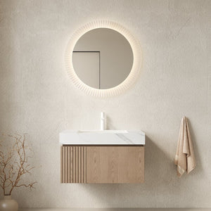 English Elm Muri Floating Bathroom Vanity Plywood Cabinet Sintered Stone Top Oak Veneer Detail W2615S00625