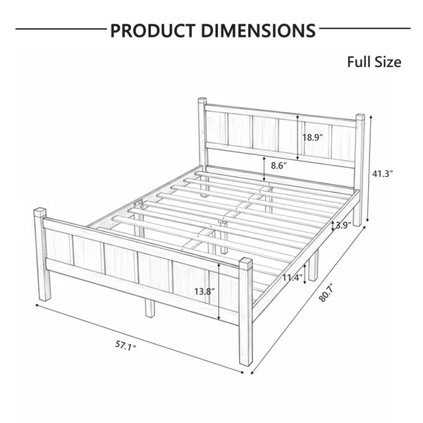 English Elm Twin Platform Bed Vertical Slat Headboard Farmhouse Shaker Wood Grain Finish Bedroom Black N733P422479E