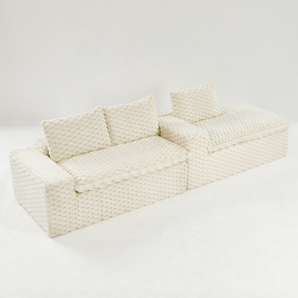 English Elm White Turtle Velvet Convertible Sofa: Chic Twin-Seat Design With Right Chaise For Ultimate Comfort W3371S00036-GIGA