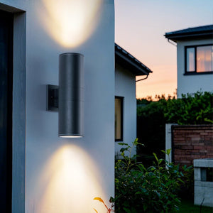 English Elm 18" Aluminum Cylinder Outdoor Wall Sconce Set of Two with up Down Porch Lighting W2312P416009