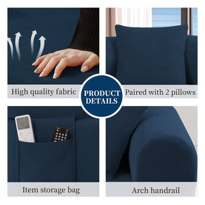 English Elm Spring Sofa with Pocketed Springs and High-Density Foam, Breathable Fabric, Pillows & Storage Antique Blue B347P406041