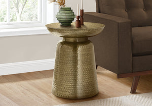 English Elm Accent Table - Hand-Crafted Gold Metal Drum Design, Modern Style For Living Room & Bedroom Use B2710P219448