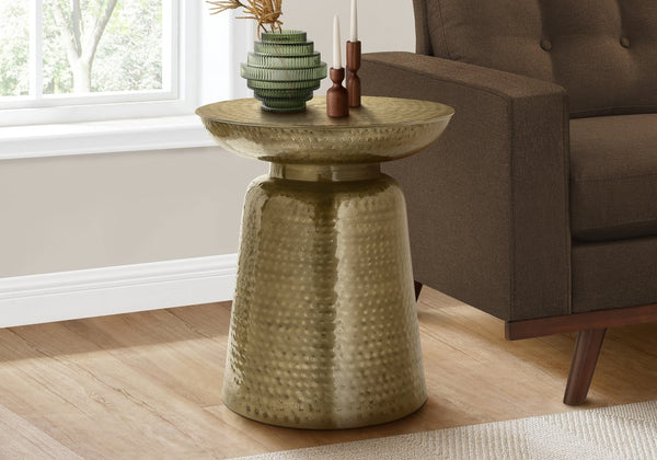 English Elm Accent Table - Hand-Crafted Gold Metal Drum Design, Modern Style For Living Room & Bedroom Use B2710P219448