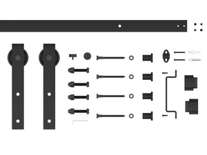 English Elm 30 in Matte Black Steel Sliding Barn Door Frosted Glass Privacy Panel with Hardware Black B2763P483225