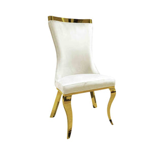 English Elm White Modern Upholstered Side Chair with Gold Legs, Tiger Print Accent, Comfortable Dining Seating White 35 L x 27 W x 22 H B2741S00732