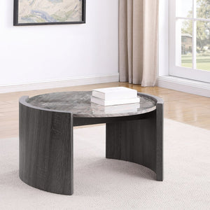 English Elm Zende Round Faux Marble Coffee Table with Curved Panels for Modern Living Rooms B062P441333