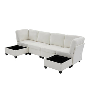 English Elm UNITED Modular 6-Seat Sectional Sofa with Removable Ottoman, Storage Compartments, Convertible Comfort Beige W1568S00242