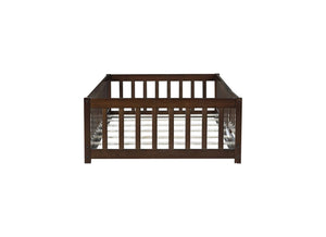 English Elm Twin Solid Rubberwood Floor Bed with Full Perimeter Safety Rails for Toddler Rooms Espresso W504P296781