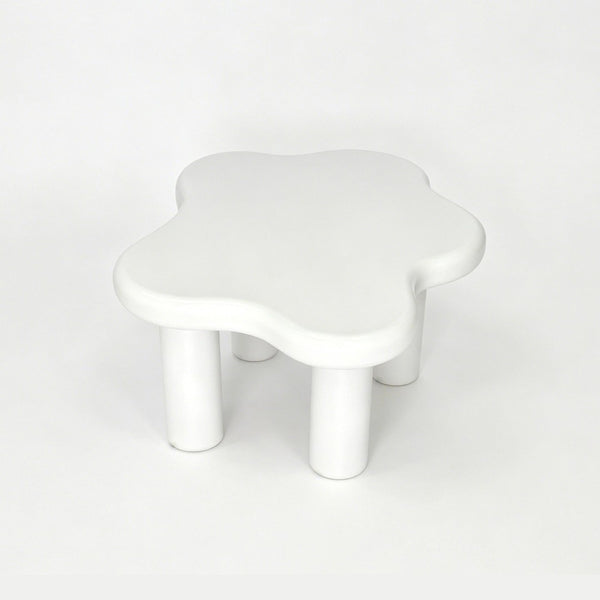 English Elm 40-inch Cloud Shaped Coffee Table Sculptural Mdf Top with Tapered Legs for Living Rooms White W3935S00003