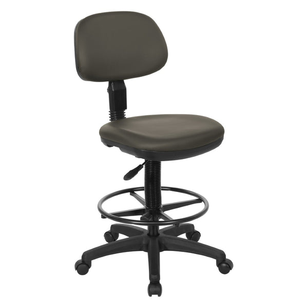 OSP Home Furnishings Sculptured Ergonomic Drafting Chair with Vinyl Upholstery for Studio and Lab Workspaces Dillon Graphite DC517V-R111