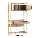 Holmes Modern Writing Desk with Outlet & USB Port, Reeded Drawer, and Hutch Storage Coastal Oak WEHOL42OS3CO0 Walker Edison