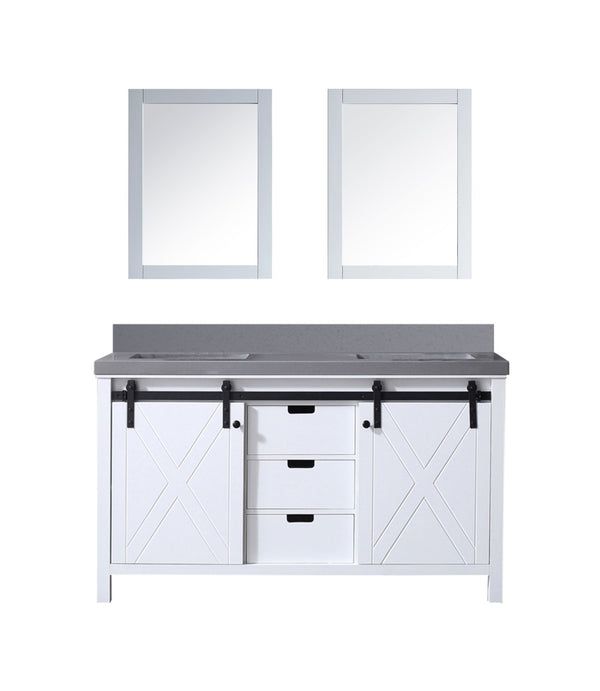 English Elm White Double Bath Vanity With Grey Quartz Countertop, Soft-Close Features & 24” Mirrors Included B2731S00854-GIGA