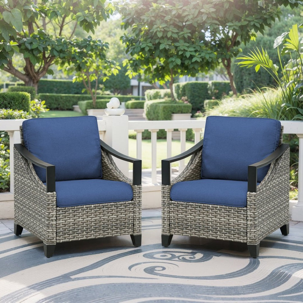 English Elm Outdoor Pe Wicker Lounge Chair Set of 2 with Deep Cushioned Seats for Patio Decks T3773P416069