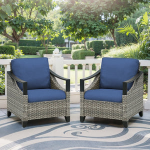 English Elm Outdoor Pe Wicker Lounge Chair Set of 2 with Deep Cushioned Seats for Patio Decks T3773P416069