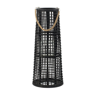 English Elm D10x25" Large Woven Rattan Hurricane Lantern with Glass Insert and Hemp Rope Handle for Stylish Ambient Lighting W2078P370294