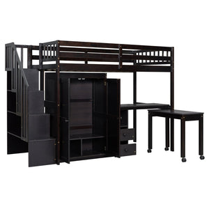 English Elm Queen Murphy Bed with Integrated Desk Cabinet Shelves Space Saving Studio Solution Espresso N708S00013P