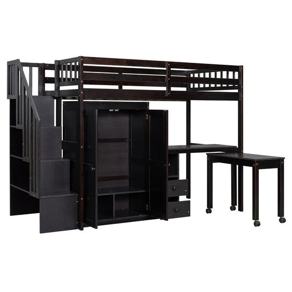 English Elm Queen Murphy Bed with Integrated Desk Cabinet Shelves Space Saving Studio Solution Espresso N708S00013P