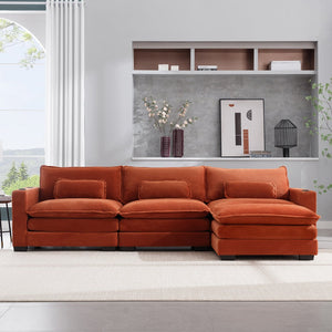 English Elm L Shape Sofa Couch With Usb Charging & Cup Holders – Stylish 3-Seater Corduroy Sectional & Ottoman W2100S00180