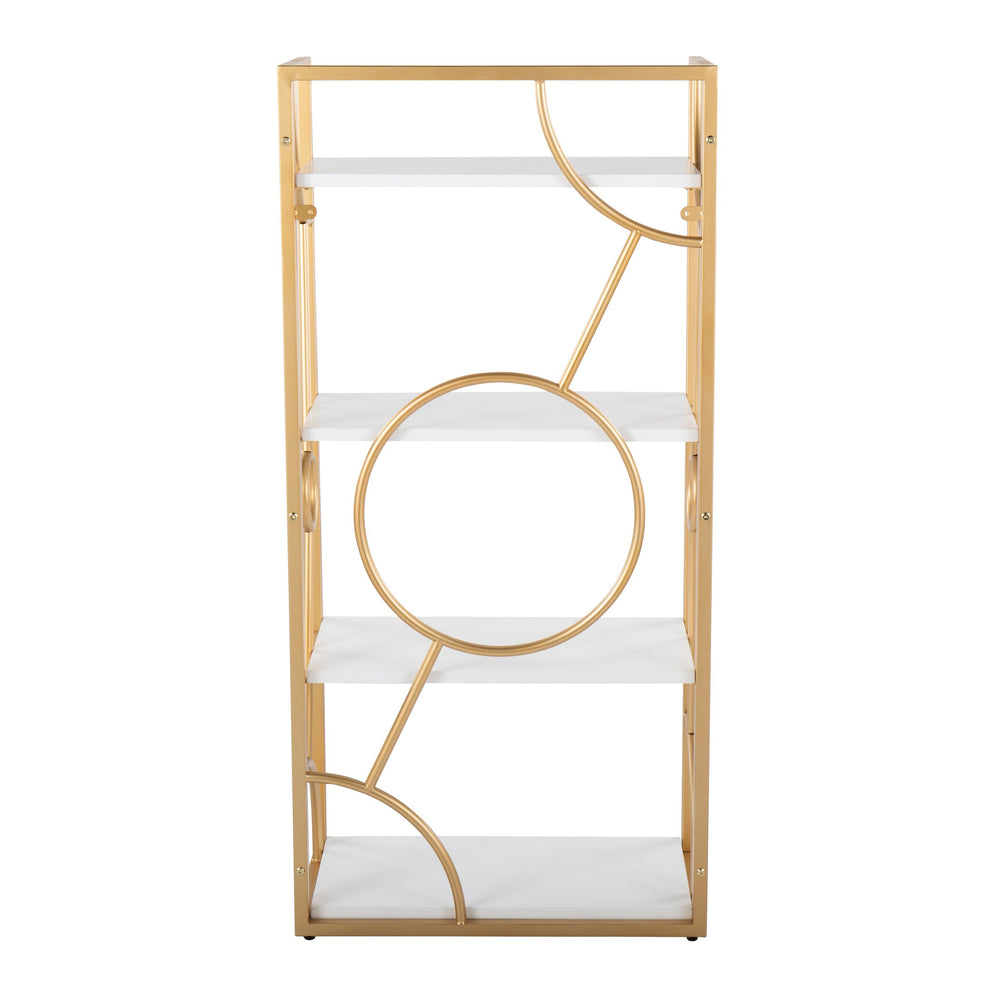 English Elm Constellation Geometric Bookcase with Gold Metal Frame and Wood Shelves for Modern Office Elegance White B202P223884