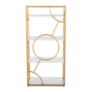 English Elm Constellation Geometric Bookcase with Gold Metal Frame and Wood Shelves for Modern Office Elegance White B202P223884