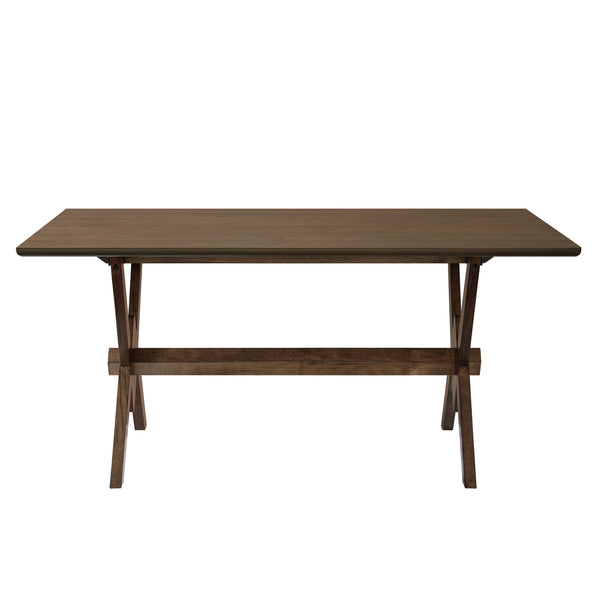 English Elm Christopher Knight Home® - 63" Double V Dining Table with Solid Wood Base, Farmhouse Rustic Grain, Seats 6, Durable Dovetail Craftsmanship Walnut N771P330587T