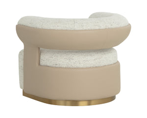 Sunpan Olida Swivel Lounge Chair - Contemporary Curved Design With Polished Metal Base And Plush Upholstery Cream Fabric ,Faux Leather 111444