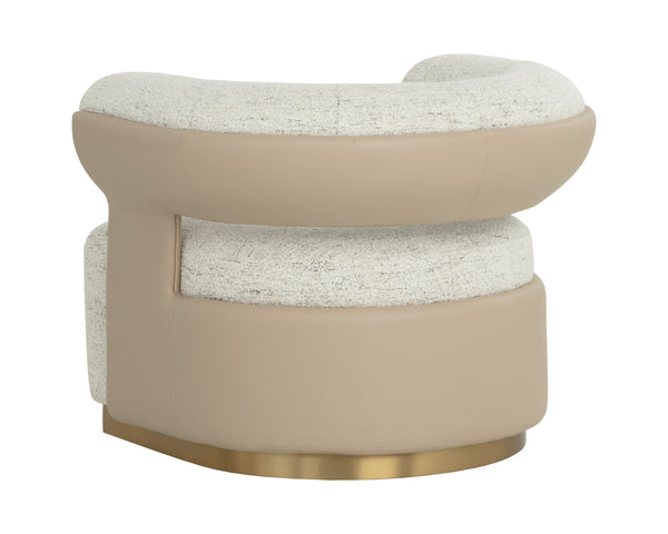 Sunpan Olida Swivel Lounge Chair - Contemporary Curved Design With Polished Metal Base And Plush Upholstery Cream Fabric ,Faux Leather 111444