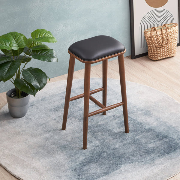 English Elm Ashcroft Furniture - Jason Mid-Century Modern PU Leather Bar Stool | Solid Wood Frame, Backless Comfort, Durable Style Black,Brown,Wood B183P231926