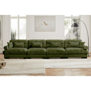 English Elm Super Comfort Modular Velvet Sectional Sofa With Movable Ottoman - Luxurious Olive Green Cloud Couch! W714S01110-GIGA