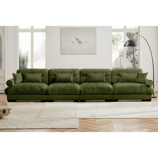 English Elm Super Comfort Modular Velvet Sectional Sofa With Movable Ottoman - Luxurious Olive Green Cloud Couch! W714S01110-GIGA