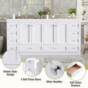 English Elm 72-inch Shaker Double Bathroom Vanity with Resin Basin and Soft Close Storage N729P000030K