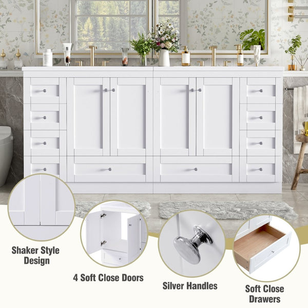 English Elm 72-inch Shaker Double Bathroom Vanity with Resin Basin and Soft Close Storage N729P000030K