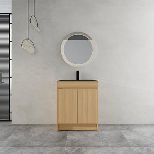 English Elm 28" Freestanding Bathroom Vanity with Gun-Gray Stainless Sink, Soft-Close Doors, Adjustable Shelves, Plywood Finish W999P376890