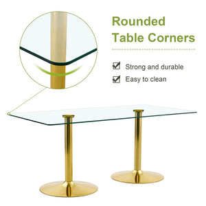 English Elm Table and Chair Set 12 Piece Tempered Glass Dining with Gold Metal Legs Modern Transparent,White+Gold W1151S04773