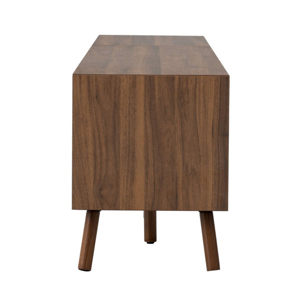 English Elm 78 Inch Walnut Entertainment Center Fluted Doors Solid Wood Legs for Living Room N710P372591P