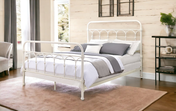 English Elm Citron White Metal Full Bed with Spindle Headboard, 330lb Capacity, 4 Slats & 6 Legs Support B2726P265250