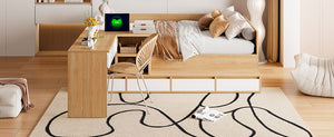 English Elm Full Size Wooden Platform Bed With 6 Drawers, Open Shelves & Dressing Table - Stylish & Functional! N820S00059N