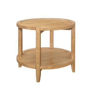 English Elm Round Wooden End Table With Shelf - Modern Farmhouse Style, Maple Brown Finish For Cozy Living Spaces B016P378134-GIGA