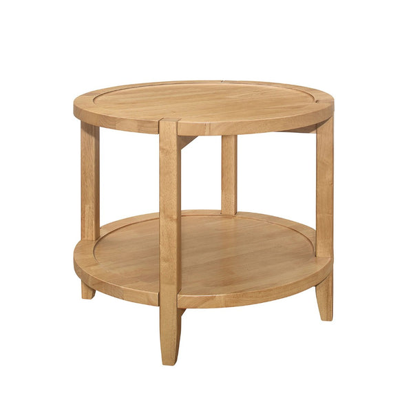 English Elm Round Wooden End Table With Shelf - Modern Farmhouse Style, Maple Brown Finish For Cozy Living Spaces B016P378134-GIGA