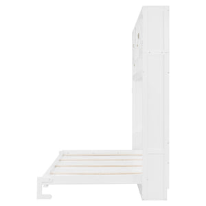 English Elm Queen Size Elegant Wall-Mounted Murphy Bed With Stylish Storage & Diamond Stripe Design, White N820S00062K-GIGA