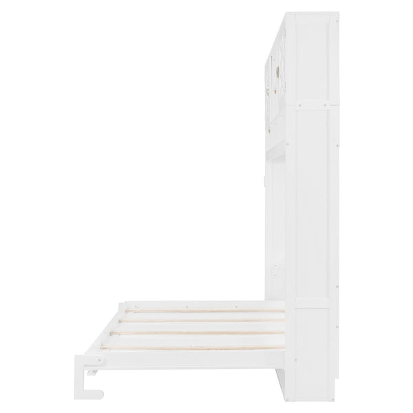 English Elm Queen Size Elegant Wall-Mounted Murphy Bed With Stylish Storage & Diamond Stripe Design, White N820S00062K-GIGA
