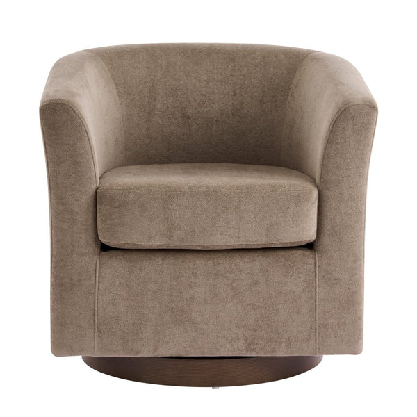 English Elm Halo Velvet Barrel Swivel Accent Chair with Bentwood Ring Base for Living Rooms Light Brown N776P378583B
