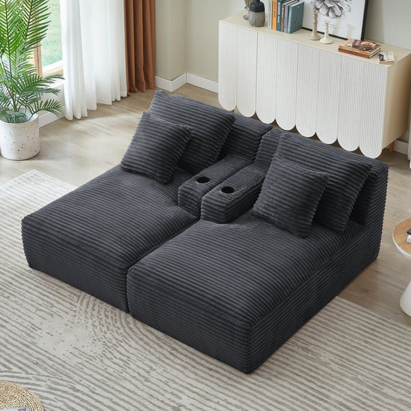 English Elm Compressible Corduroy Sleeper Loveseat with Cupholders Ready in 72 Hours No Assembly Dark Grey W2339P411866