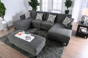 English Elm Gray Chenille 5pc Sectional Sofa Set with Chaise Ottoman & Patterned Pillows, Plush High-Density Comfort, Tapered Legs B2741S00063