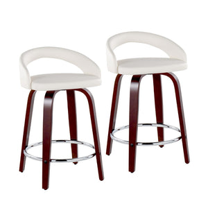 English Elm Fixed-height Swivel Counterstools Mahogany Wood Chrome Footrest Velvet Seat Set of 2 White B202S01754