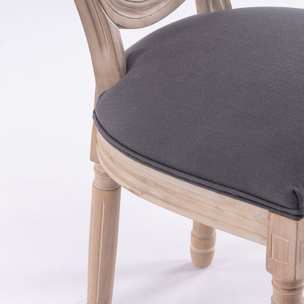 English Elm Dining Chairs Set of 2 Grey French Country Rattan Upholstered Round Back Solid Wood Legs, Cozy Classic Elegance for Dining Room, Kitchen, Living (Grey) W3426P397368