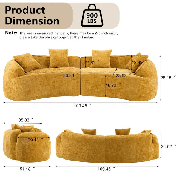English Elm Yellow Curved Compressed Sofa - Nordic Design, Soft Upholstery, Versatile Comfort For Any Space W3612S00011-GIGA
