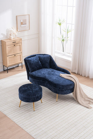 English Elm 58'' Chenille Chaise Lounge with Footstool Pocket Spring Comfort for Bedroom Living Room Blue W2363S00090