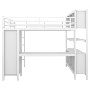 English Elm Full Size Car Shaped Kids Platform Bed with Storage Drawers Integrated Desk Pine Wood White W1580S00591